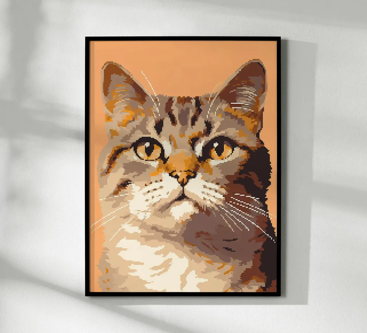 Pixel gatto felino baffi pelliccia orecchie occhi naso poster con telaio in plastica da Franziska Richter