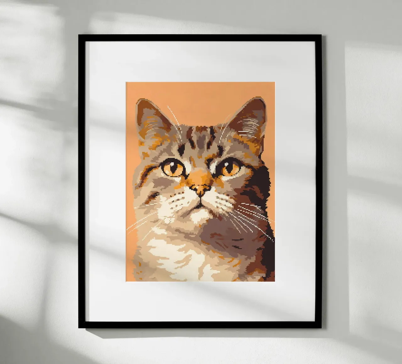 Pixel gatto felino baffi pelliccia orecchie occhi naso poster con telaio in plastica da Franziska Richter