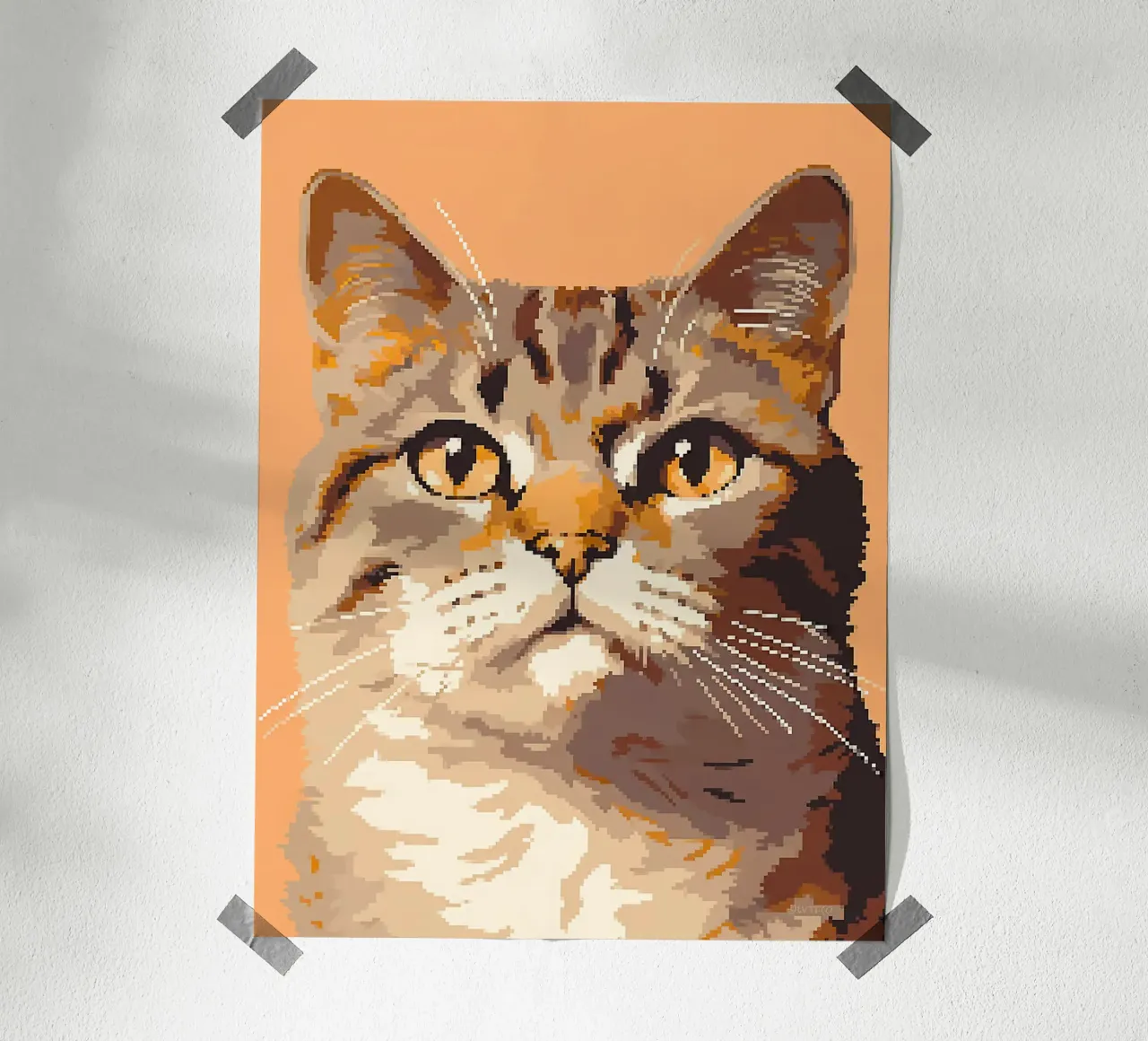 Pixel gatto felino baffi pelliccia orecchie occhi naso poster con telaio in plastica da Franziska Richter