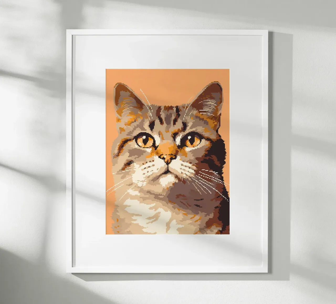 Pixel gatto felino baffi pelliccia orecchie occhi naso poster con telaio in plastica da Franziska Richter