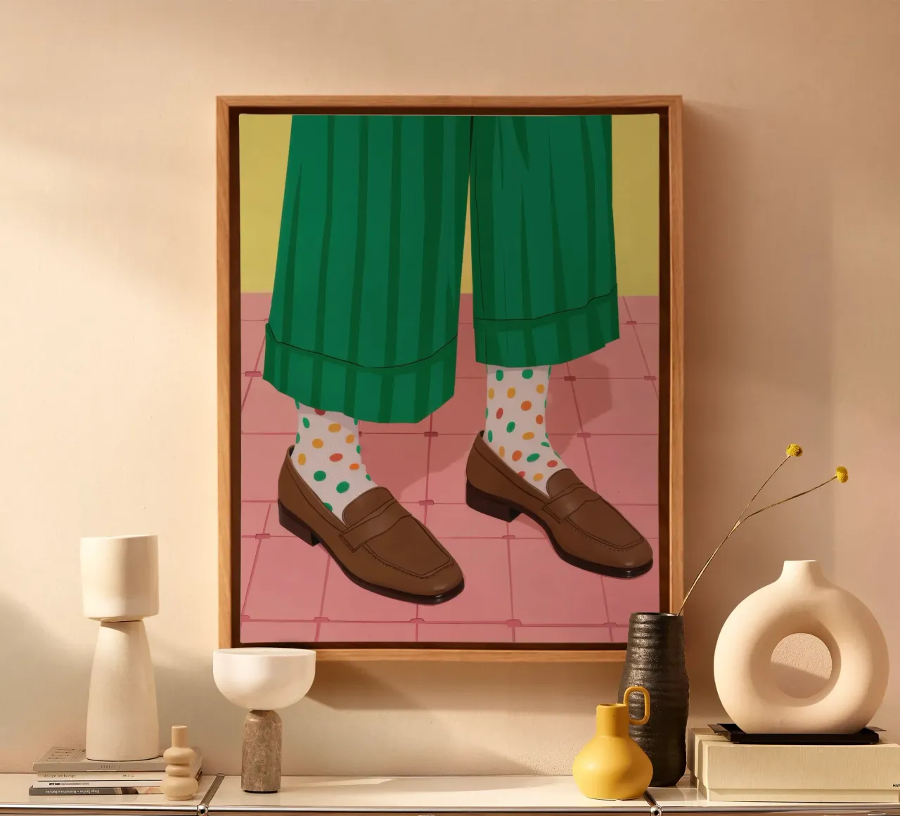Quirky Sock Statement canvas with Floater frame by Bruce Juice