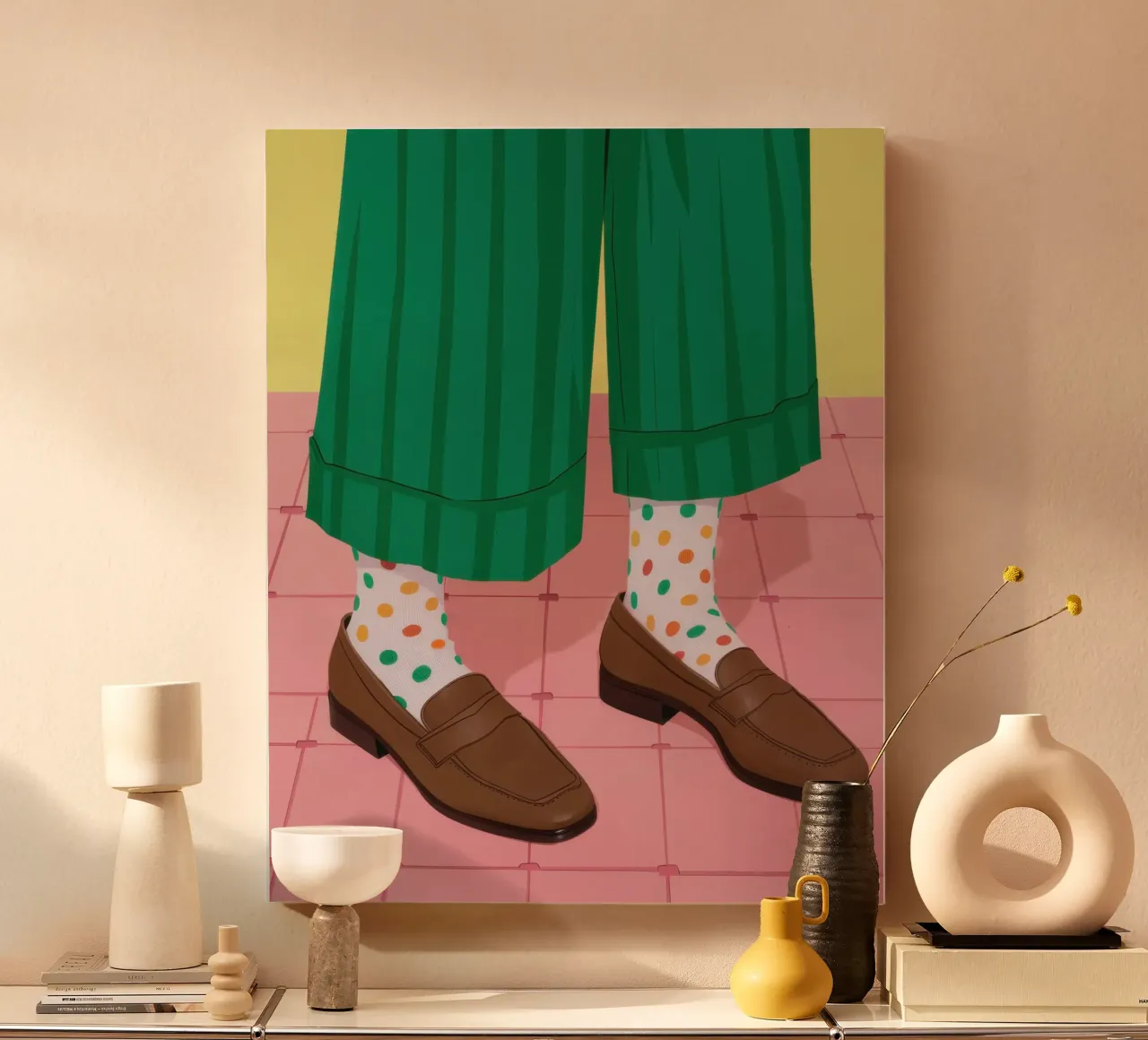 Quirky Sock Statement canvas with Floater frame by Bruce Juice