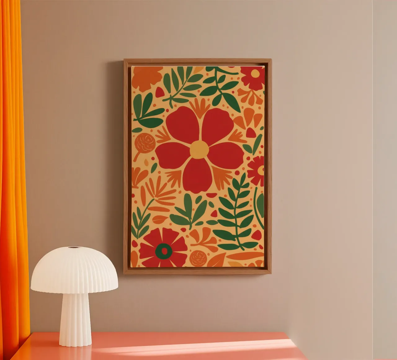 Red Hibiscus Pattern canvas with Floater frame by Lyra Glaze