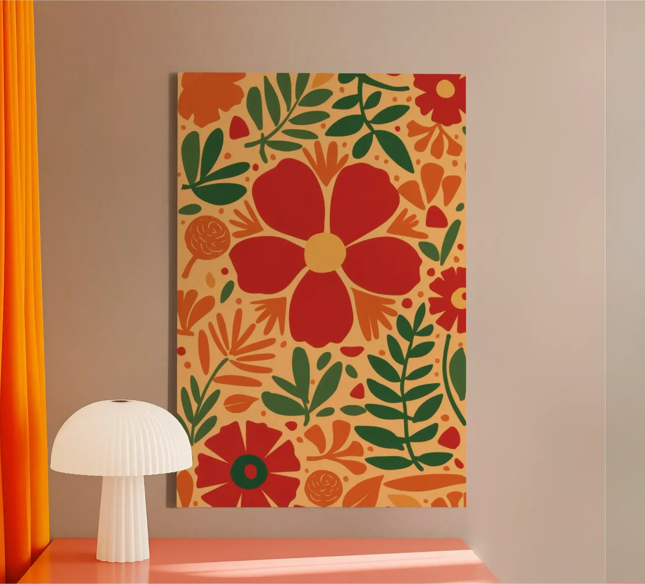 Red Hibiscus Pattern canvas with Floater frame by Lyra Glaze