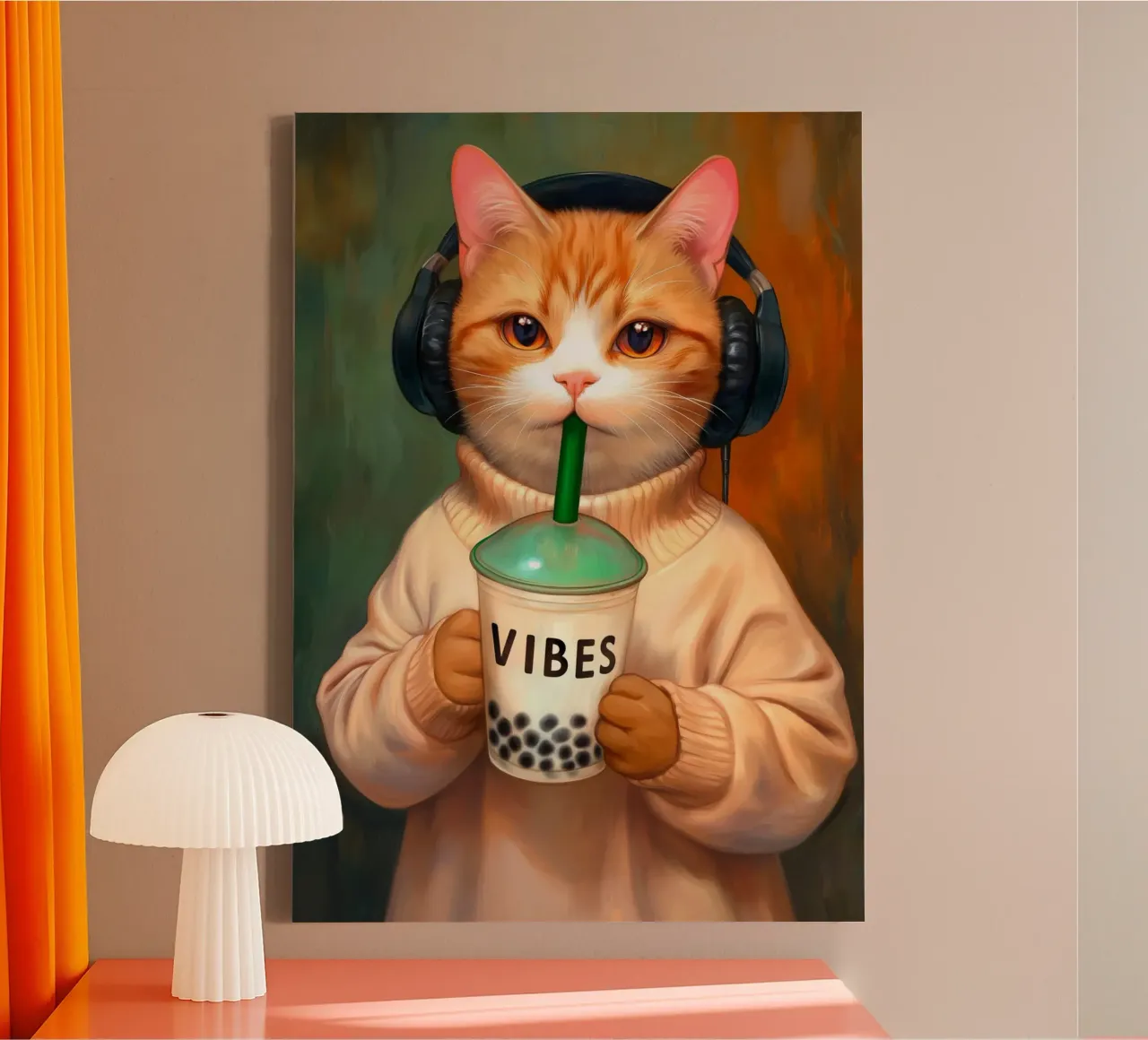 Il gatto ama il bubble tea tela con Cornice a cassetta da Voxel Visionaries