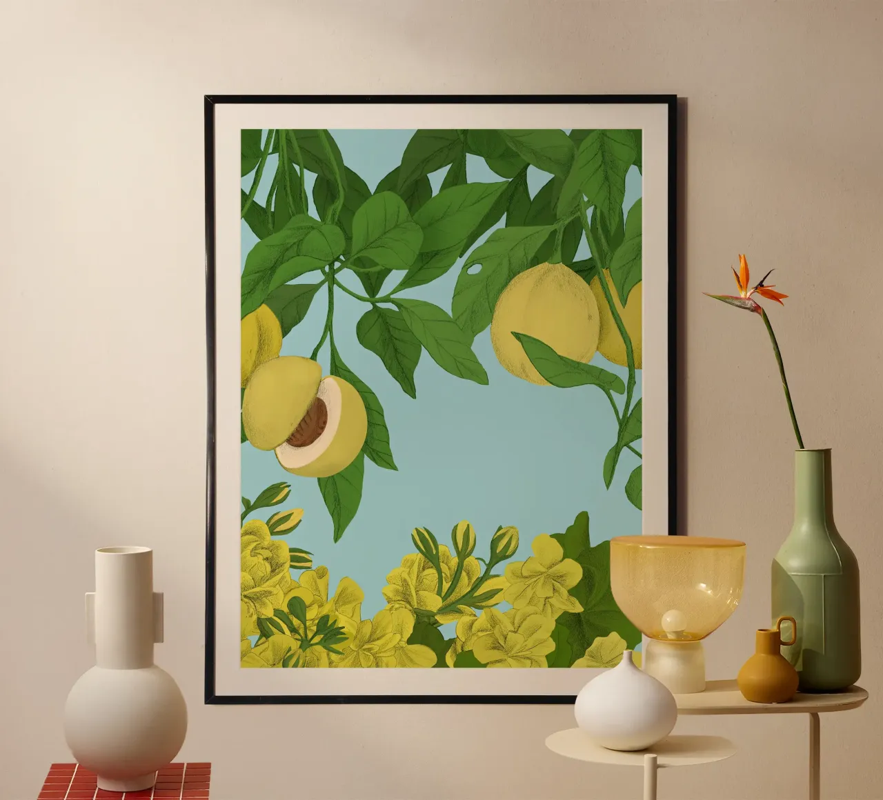 Foglie e fiori - Silja Goetz poster con telaio in alluminio da Monillustrations