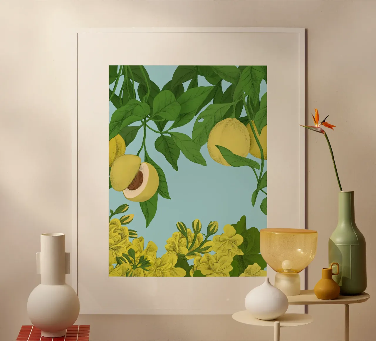 Foglie e fiori - Silja Goetz poster con telaio in alluminio da Monillustrations