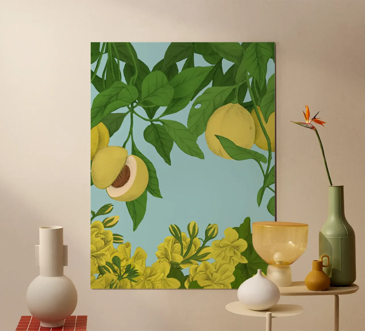 Foglie e fiori - Silja Goetz poster con telaio in alluminio da Monillustrations