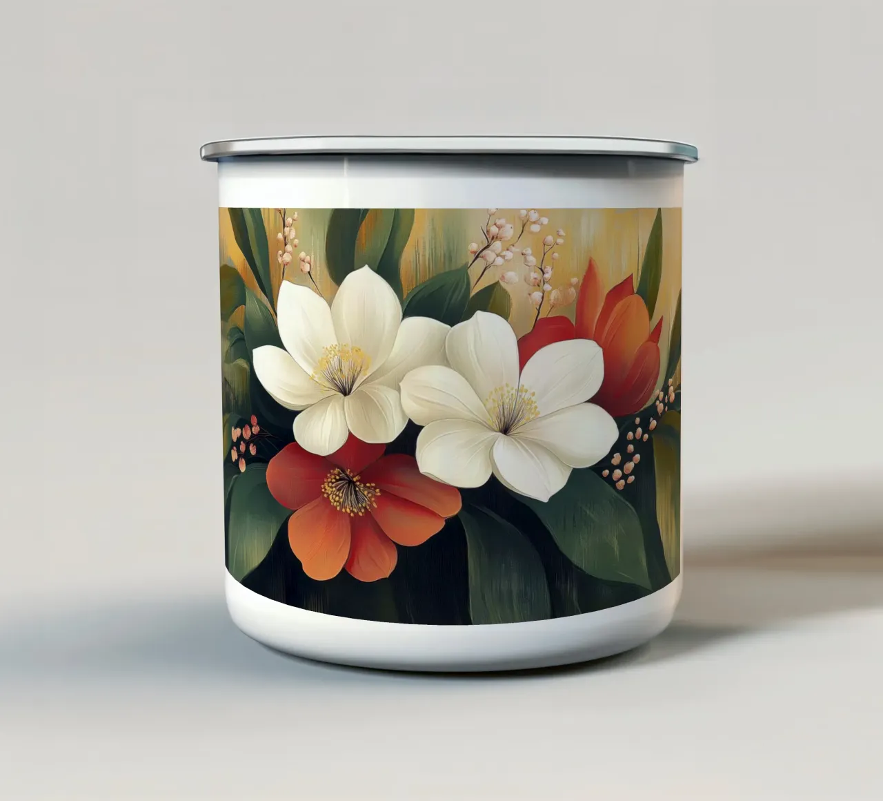 Abstracte bloemen emaille mok van Imagine