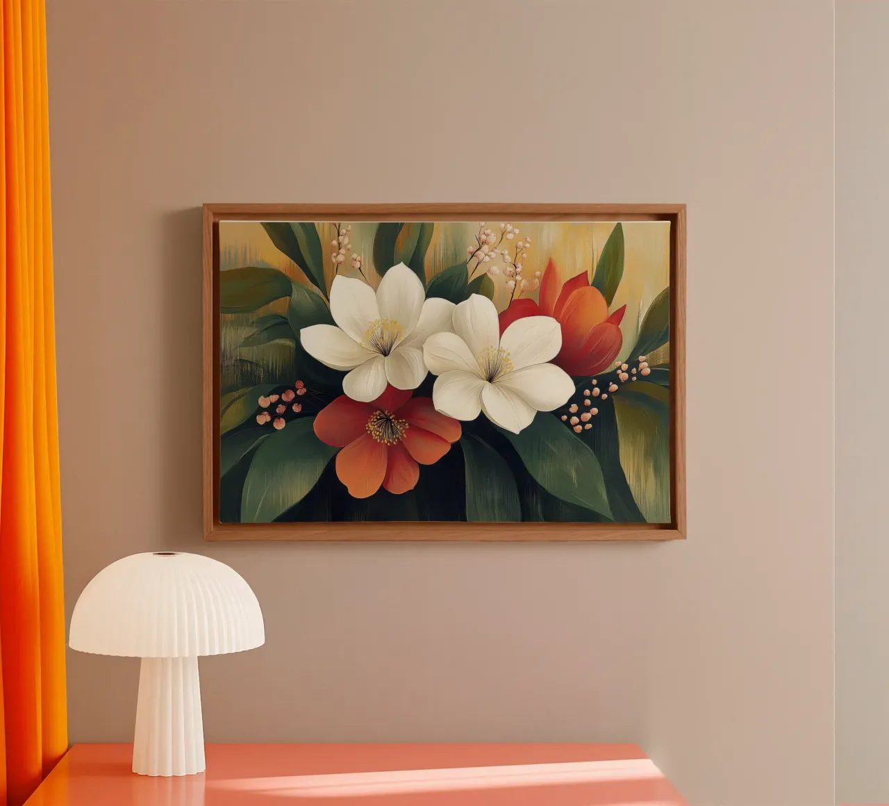 Abstracte bloemen canvas met Baklijst van Imagine