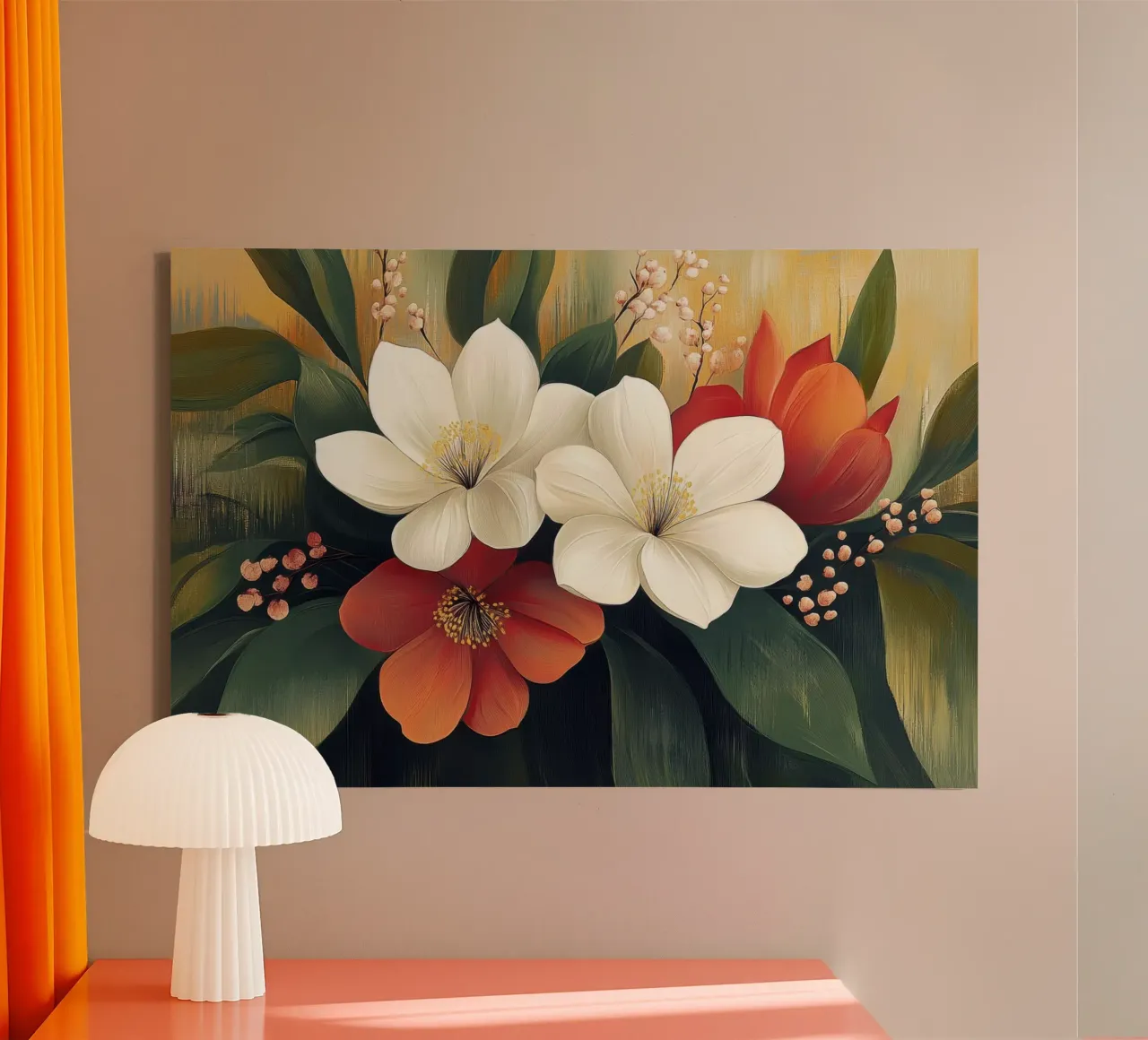 Abstracte bloemen canvas met Baklijst van Imagine