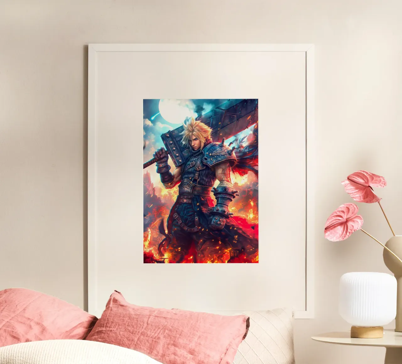 Cloud Strife Final Fantasy VII FF7 poster con telaio in alluminio da Voxel Visionaries