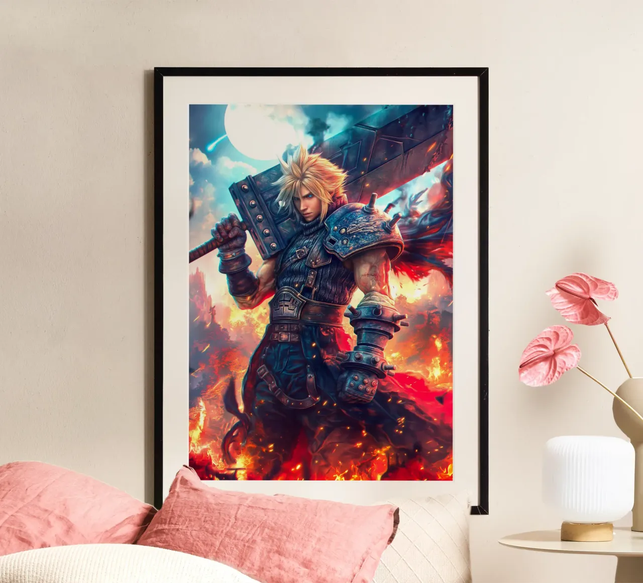 Cloud Strife Final Fantasy VII FF7 poster con telaio in alluminio da Voxel Visionaries