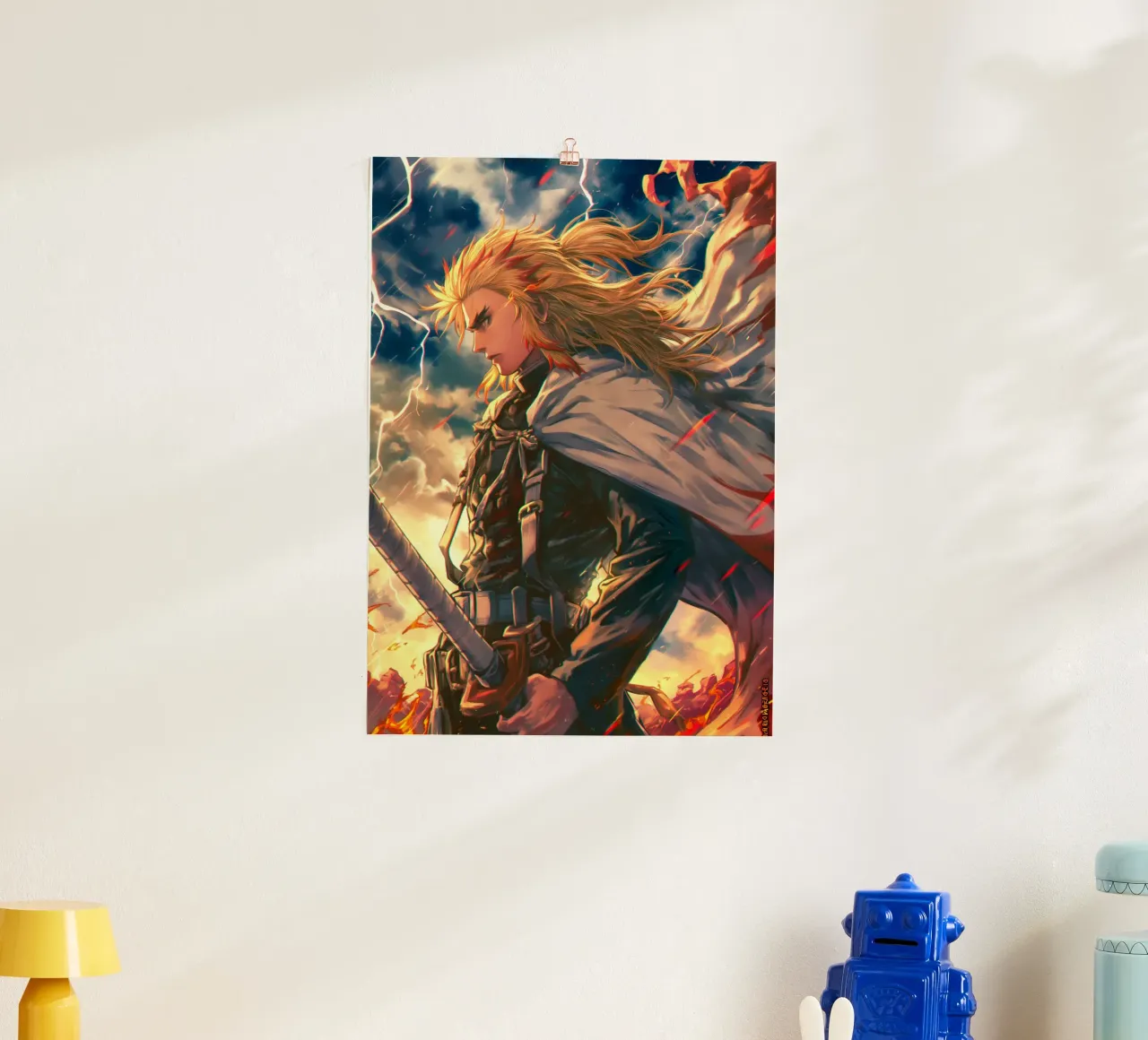 Kyojuro Rengoku Uccisore di demoni poster con telaio in legno da Voxel Visionaries