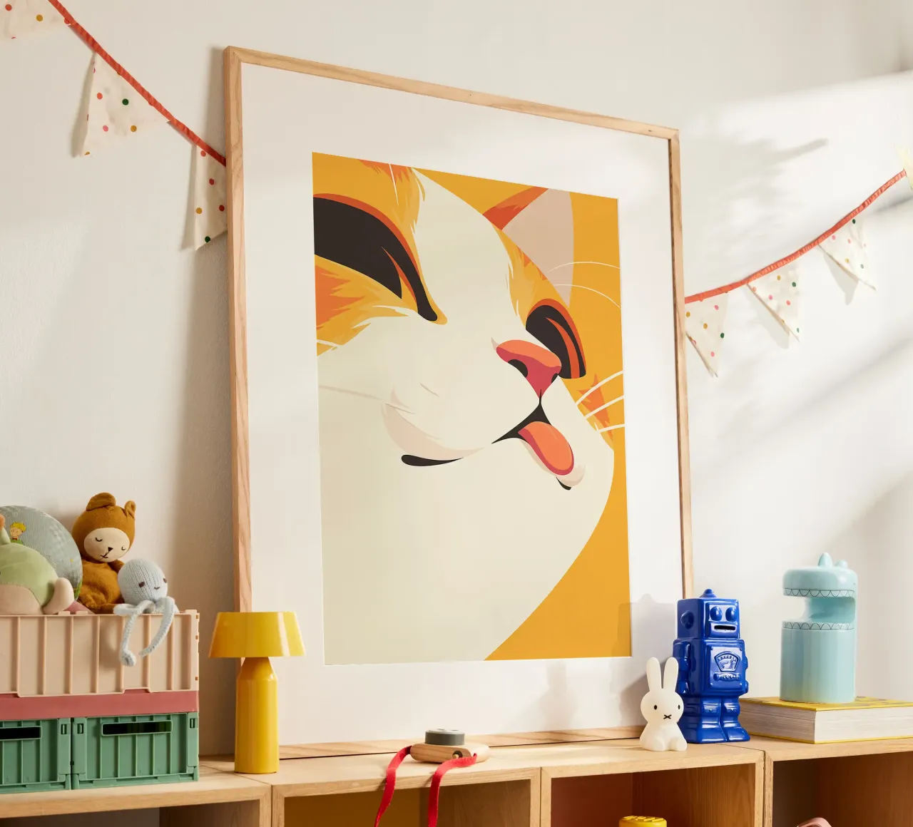 gatto lingua baffi orecchie naso arancione poster con telaio in plastica da Franziska Richter