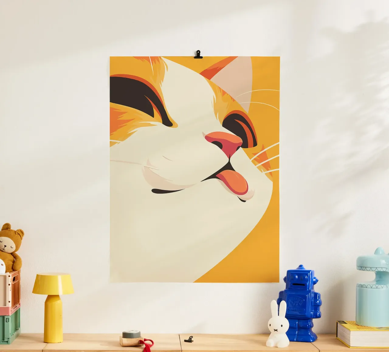 gatto lingua baffi orecchie naso arancione poster con telaio in plastica da Franziska Richter