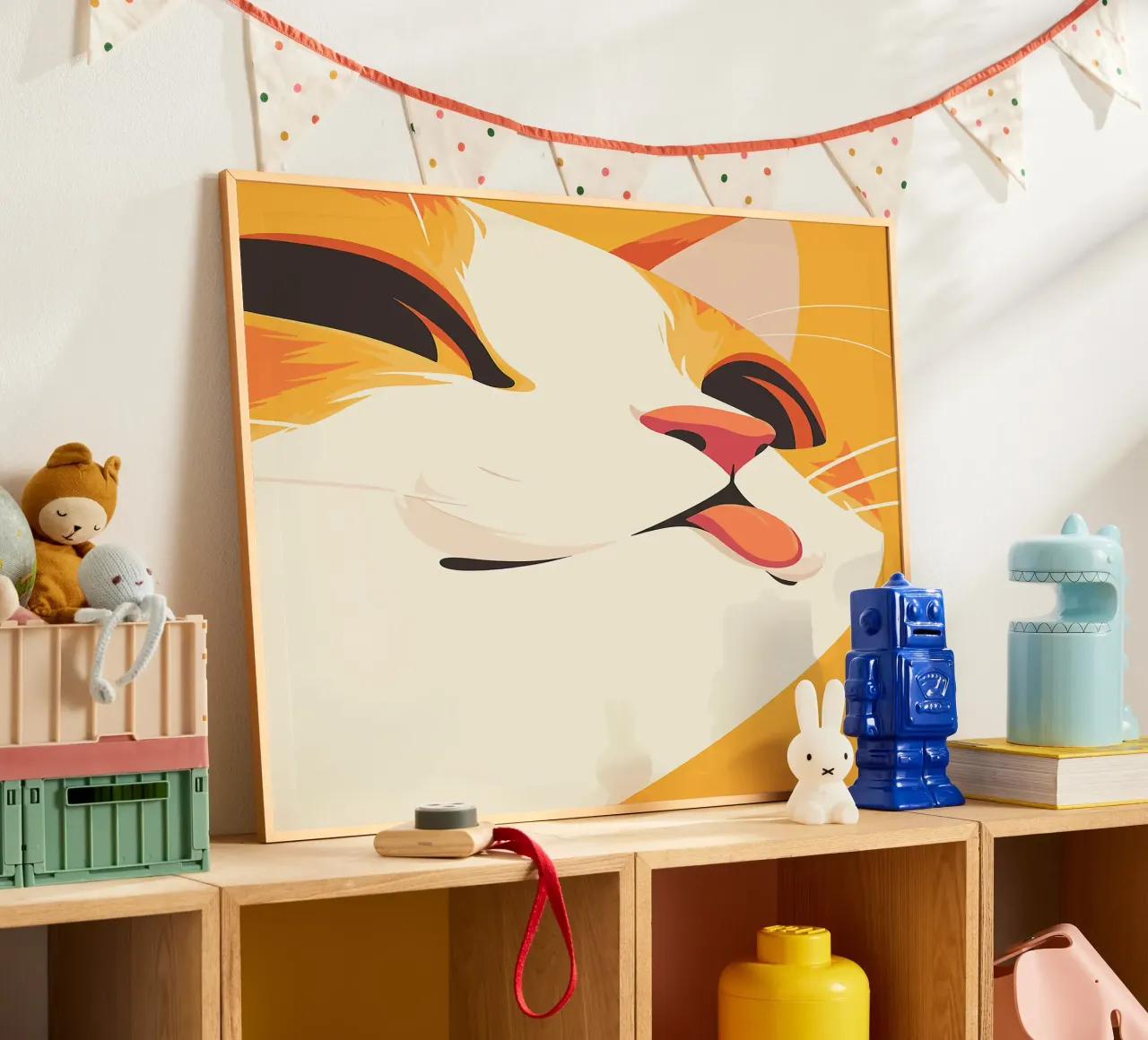 gatto lingua baffi orecchie naso arancione poster con telaio in plastica da Franziska Richter