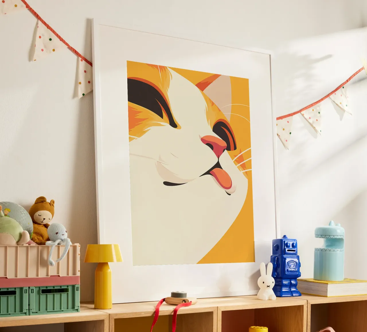 gatto lingua baffi orecchie naso arancione poster con telaio in plastica da Franziska Richter