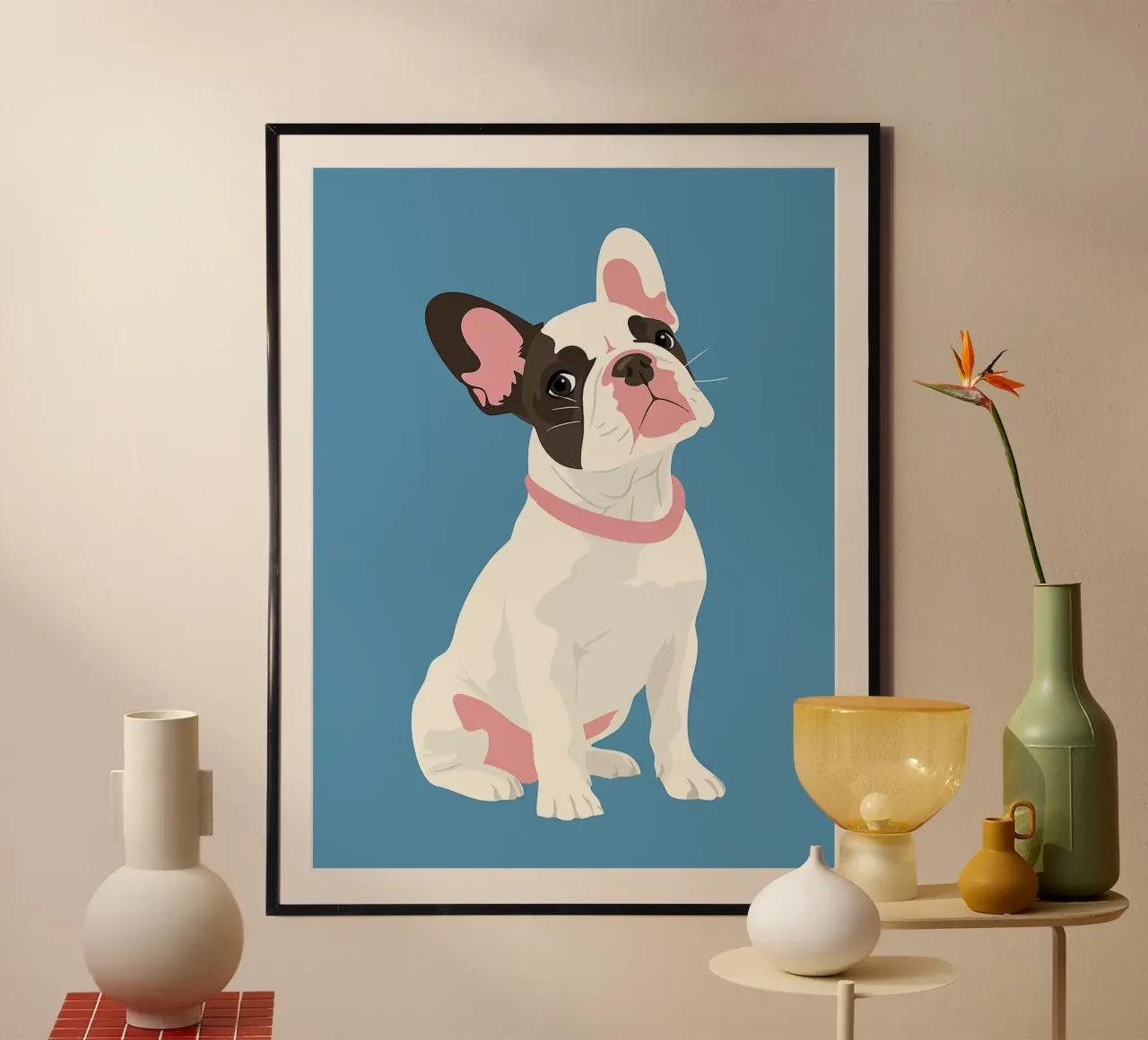 cane bulldog francese cartone animato animale poster con telaio in alluminio da Franziska Richter