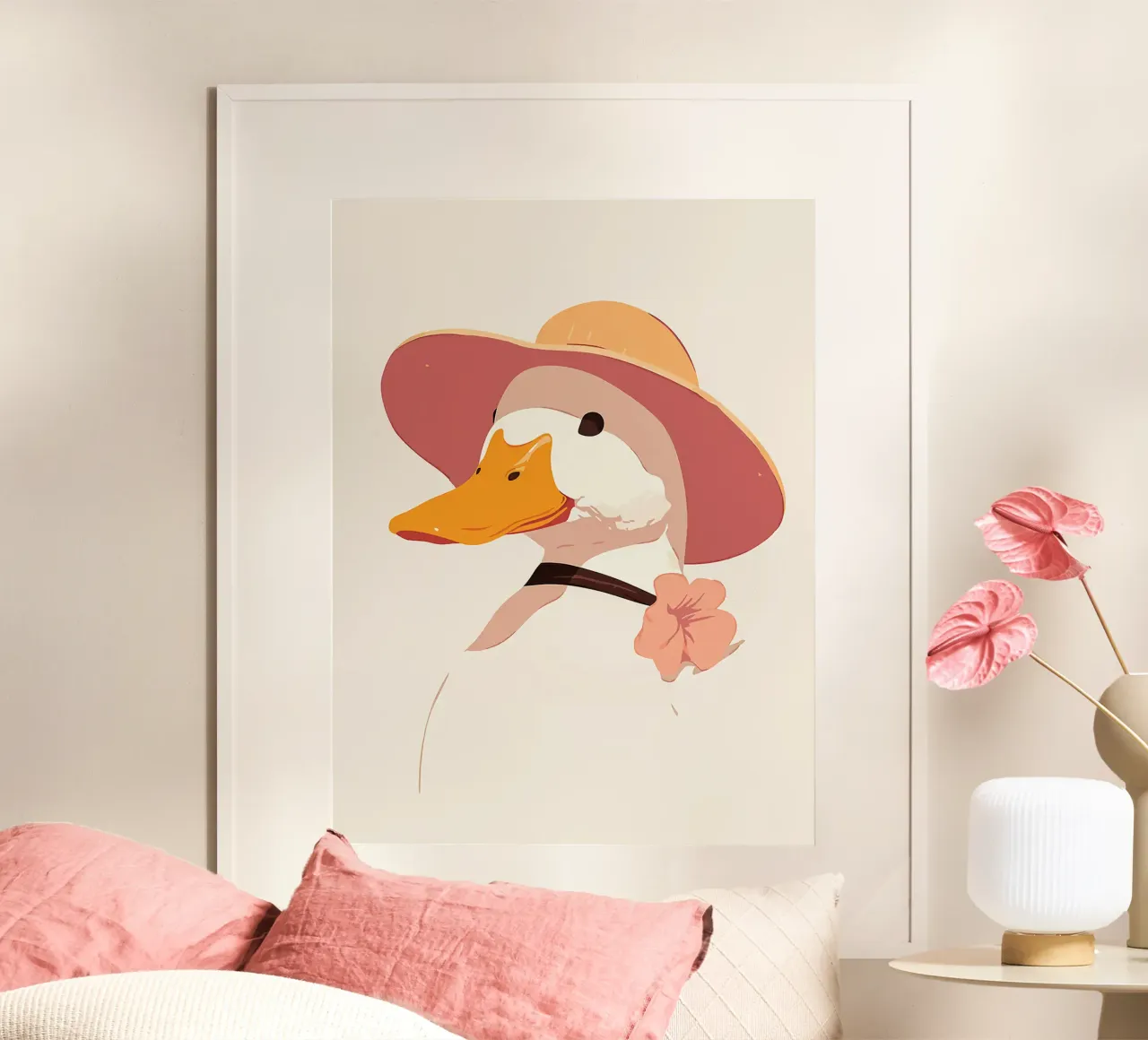 anatra cappello fiore animale uccello poster con telaio in legno da Franziska Richter