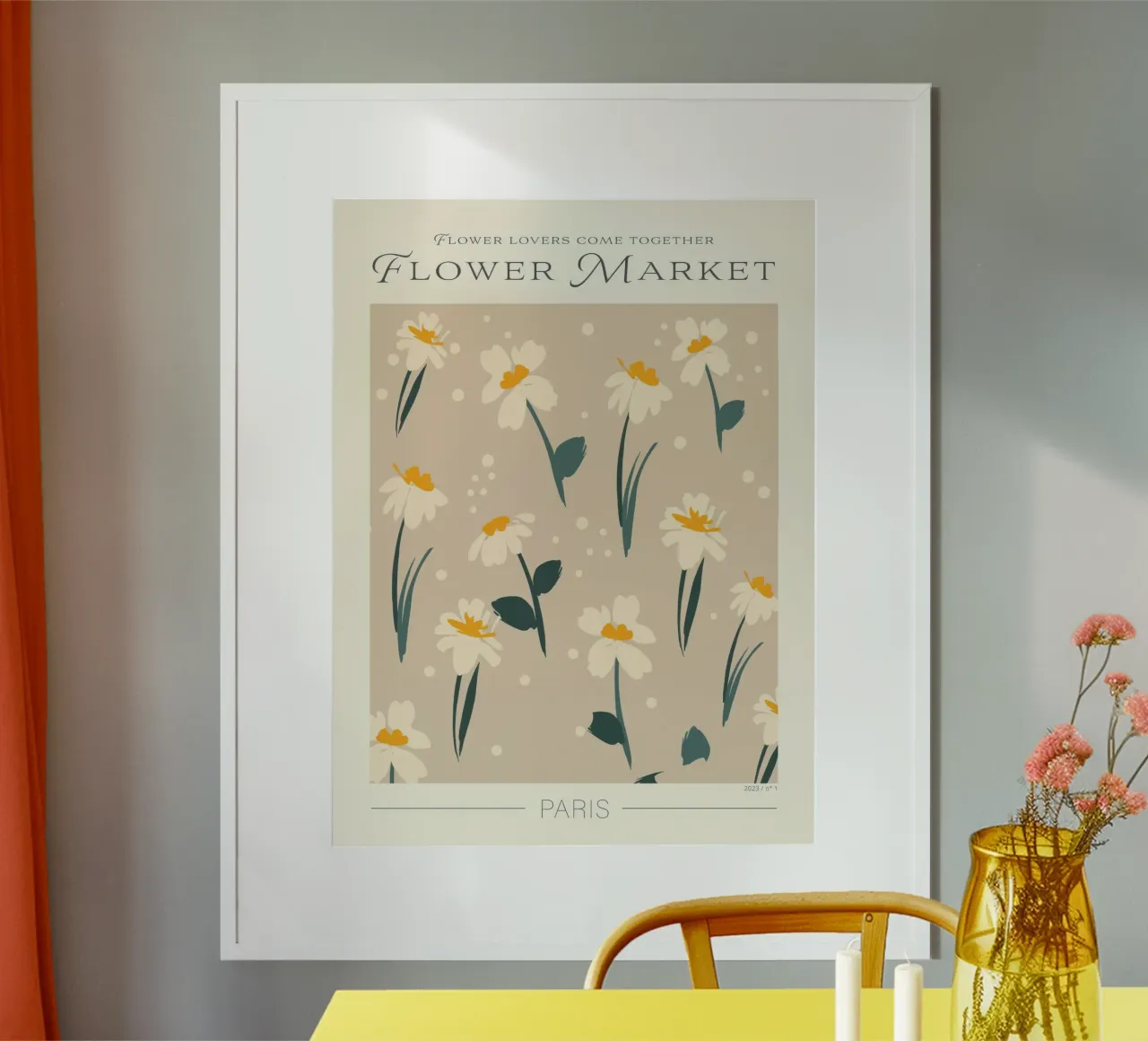 Mercato dei fiori di Parigi poster con telaio in legno da TekleDawit