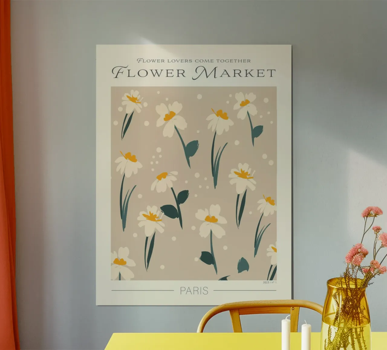 Mercato dei fiori di Parigi poster con telaio in legno da TekleDawit