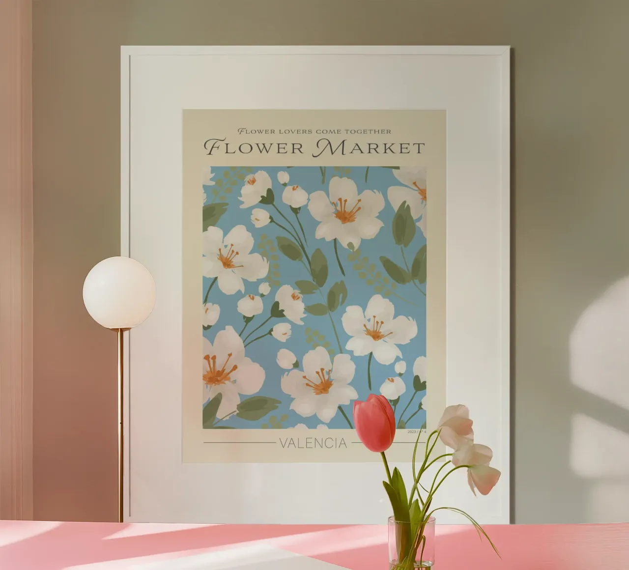 Mercato dei fiori di Valencia poster con telaio in legno da TekleDawit