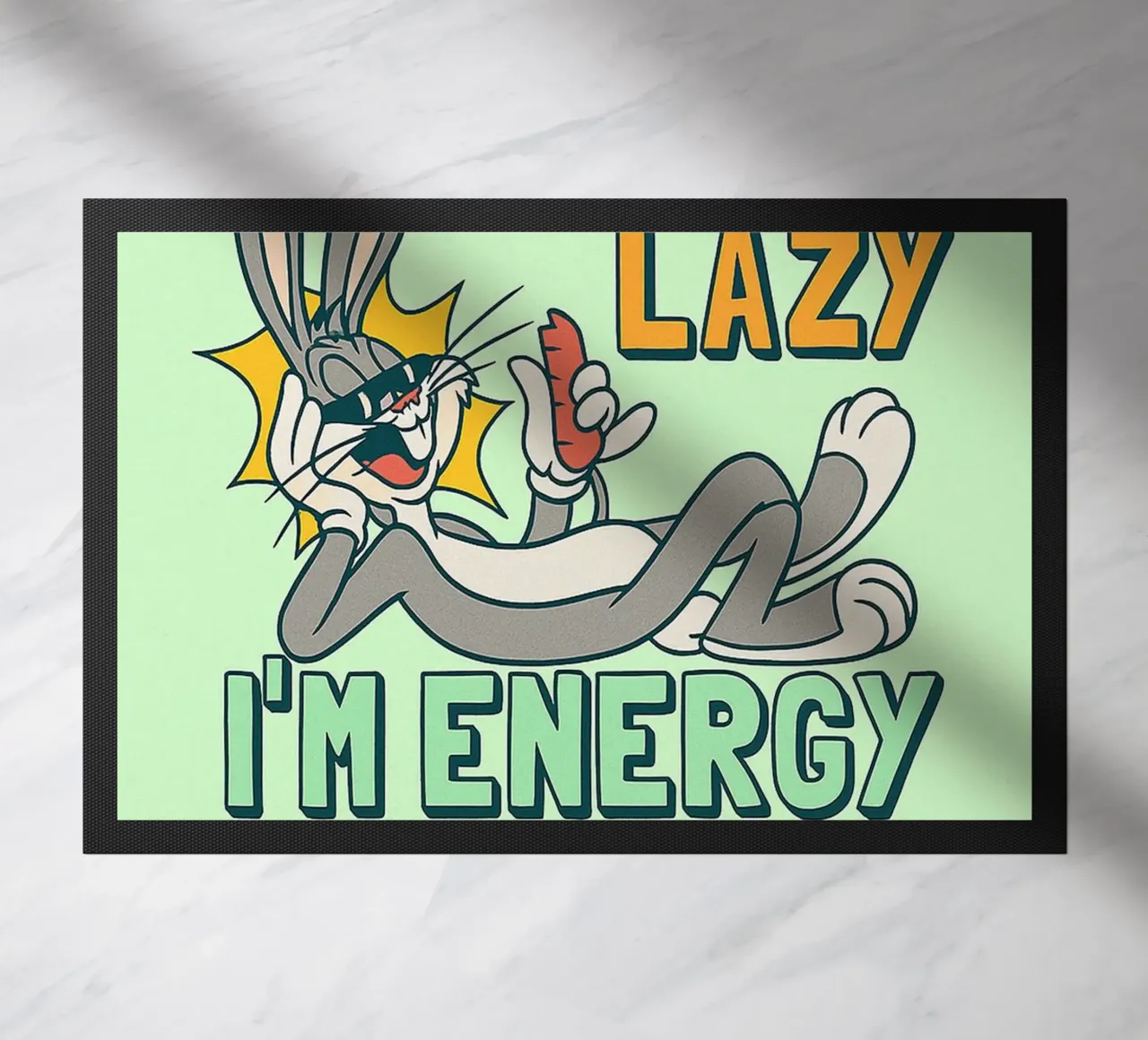 in not lazy rabbit funny drawing doormat by klicins