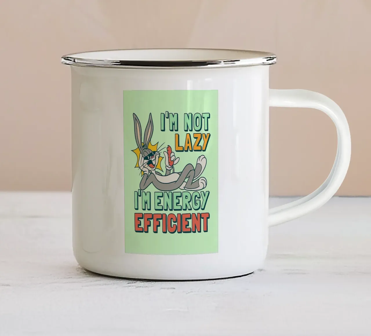 in not lazy rabbit funny drawing enamel mug by klicins