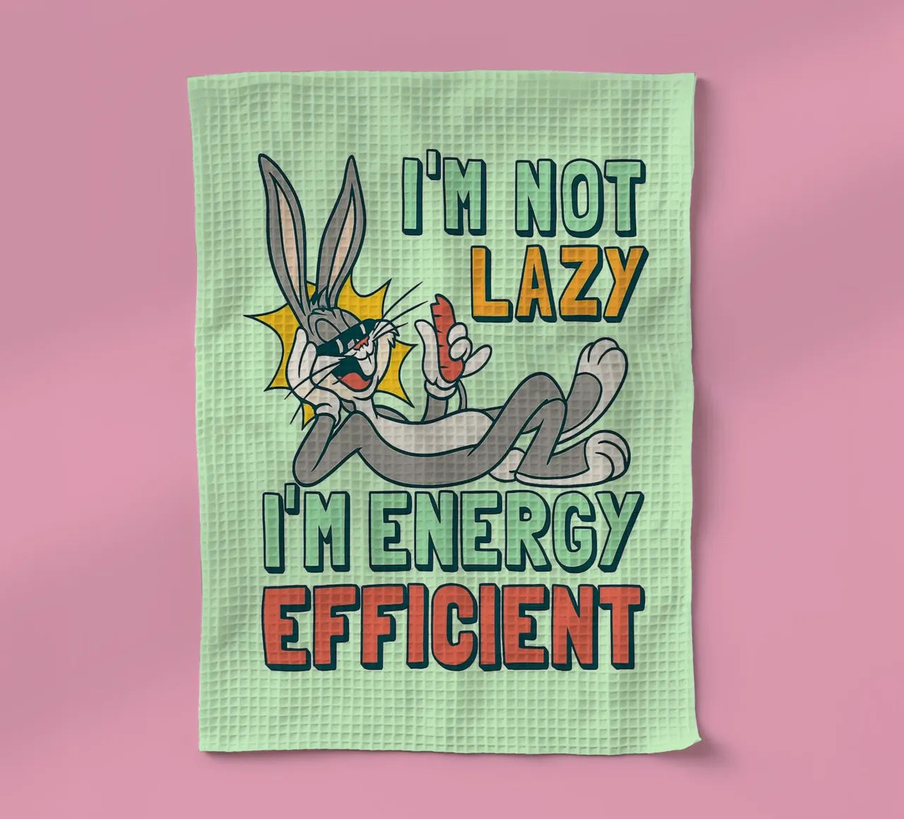 in not lazy rabbit funny drawing tea towel by klicins