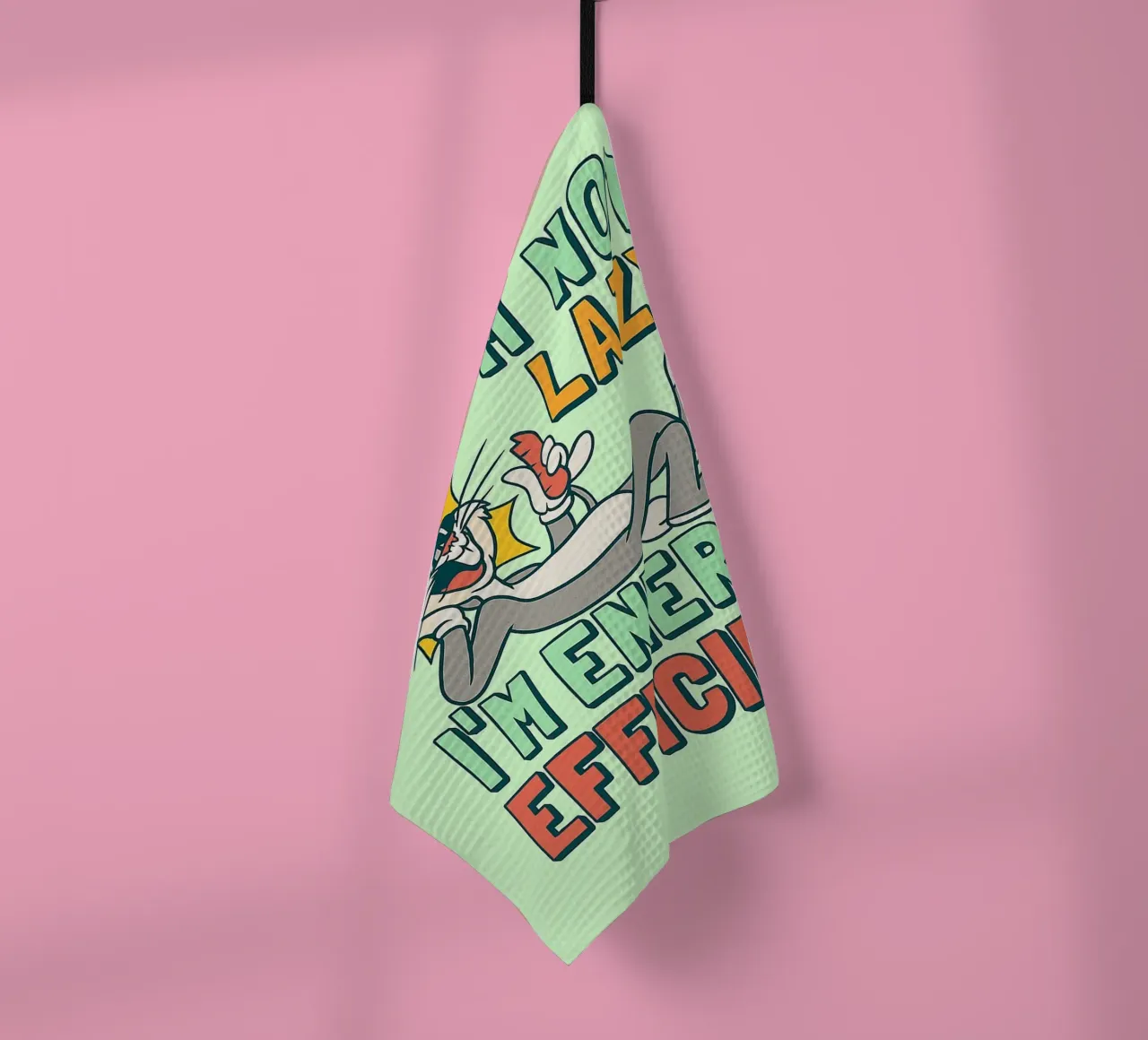 in not lazy rabbit funny drawing tea towel by klicins