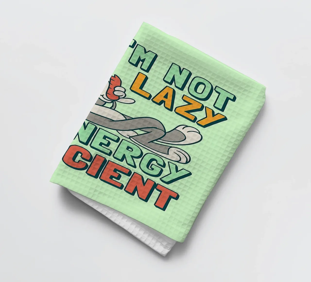 in not lazy rabbit funny drawing tea towel by klicins