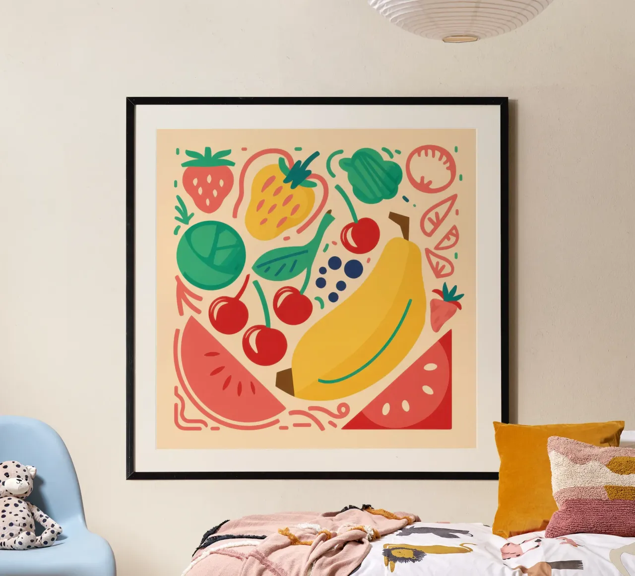 Frutta fresca in quantità poster con telaio in alluminio da Bruce Juice