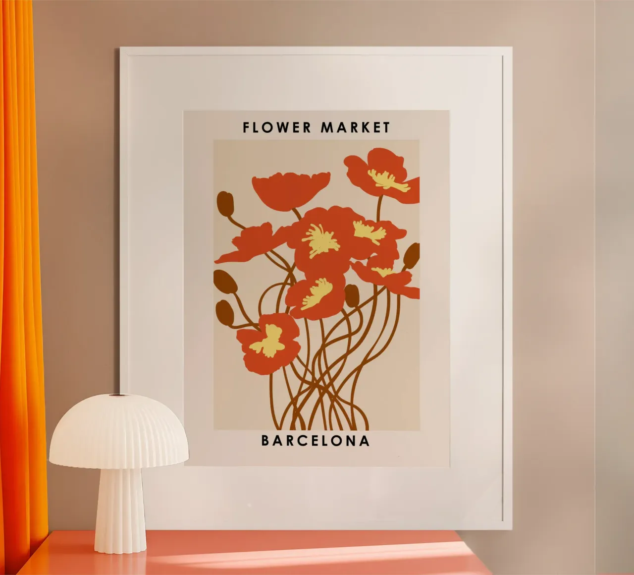 Mercato dei fiori, Barcellona poster con telaio in legno da TekleDawit