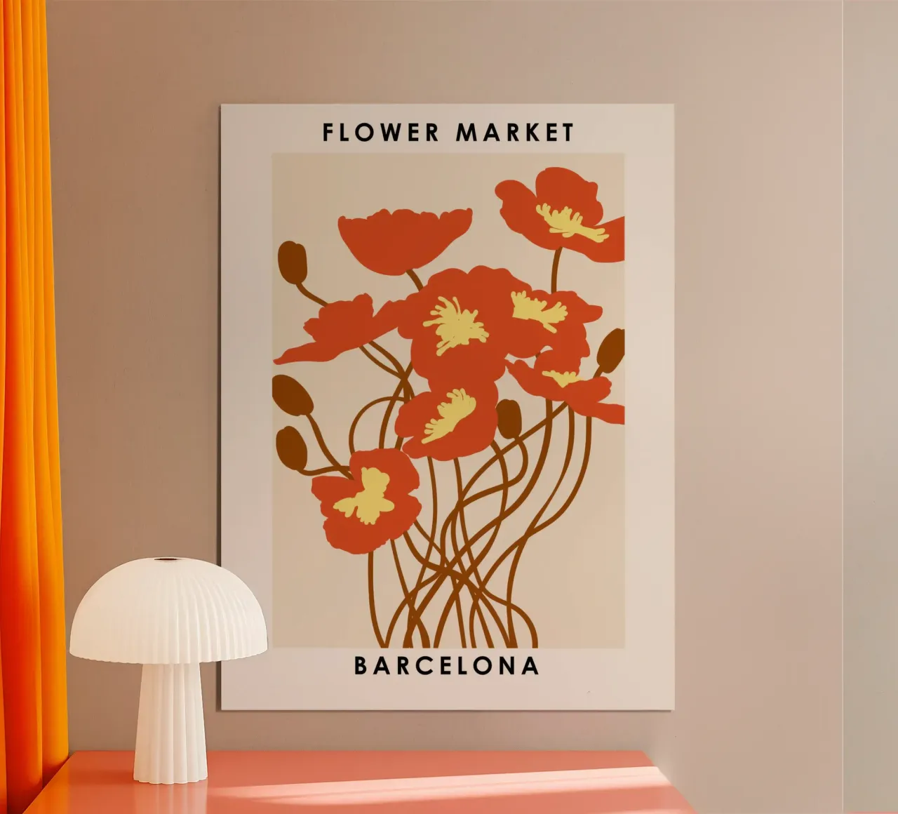 Mercato dei fiori, Barcellona poster con telaio in legno da TekleDawit