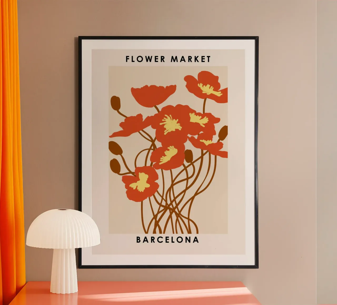 Mercato dei fiori, Barcellona poster con telaio in legno da TekleDawit