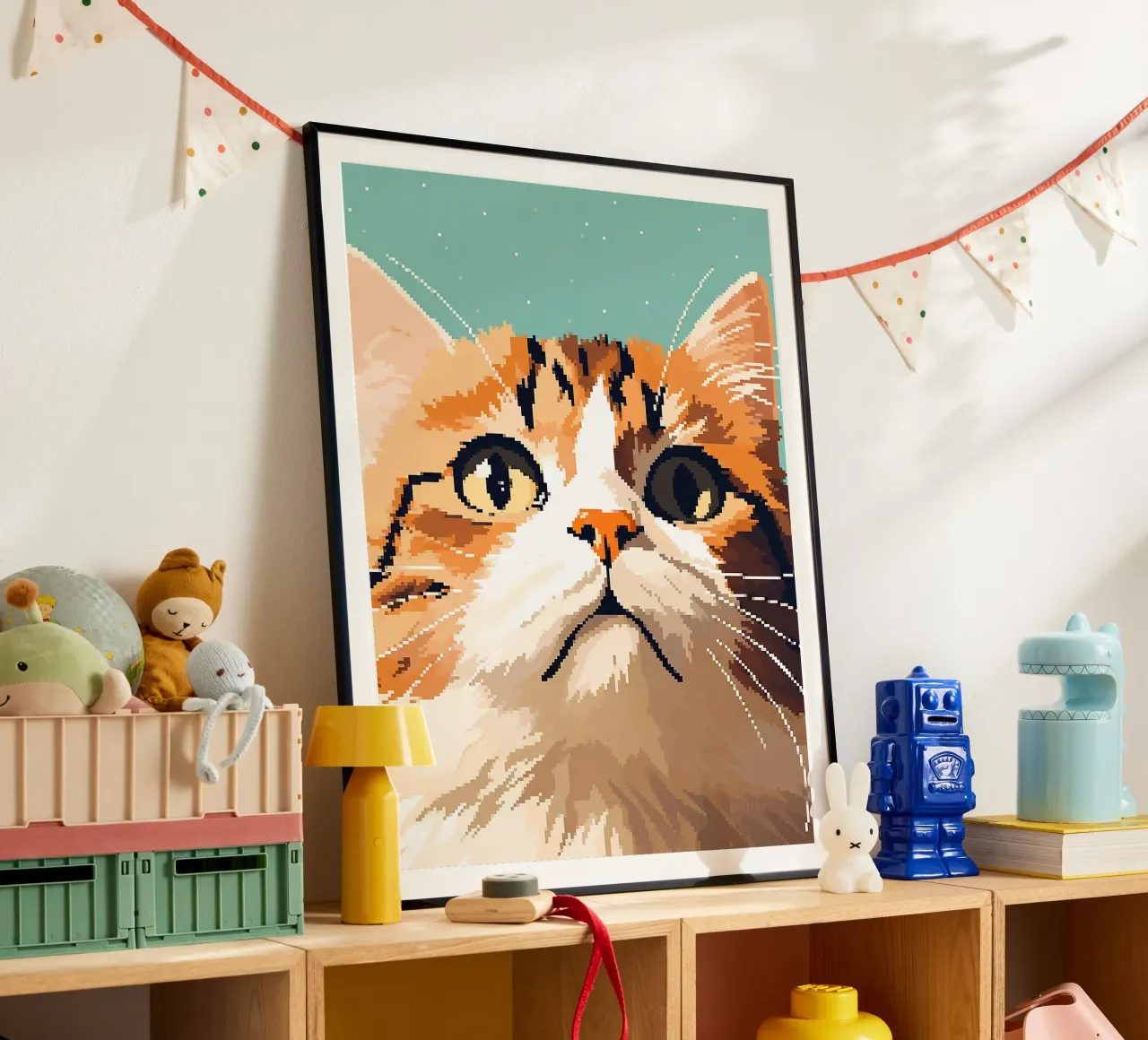 gatto animale felino baffi orecchie pelliccia poster con telaio in alluminio da Elly Neubauer