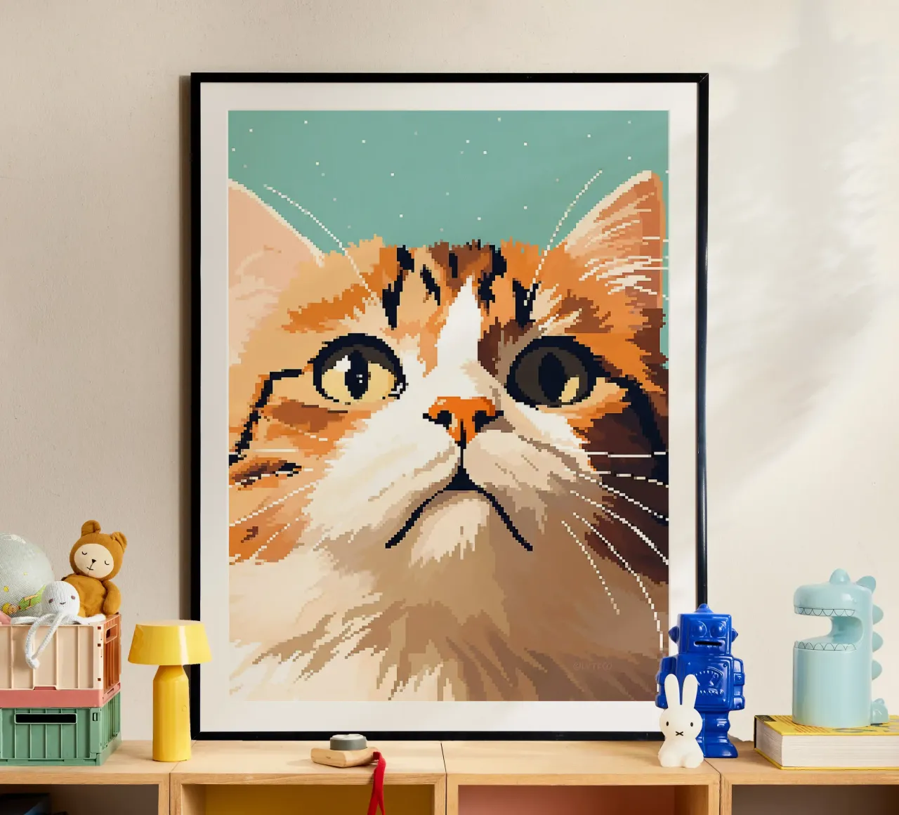 gatto animale felino baffi orecchie pelliccia poster con telaio in alluminio da Elly Neubauer