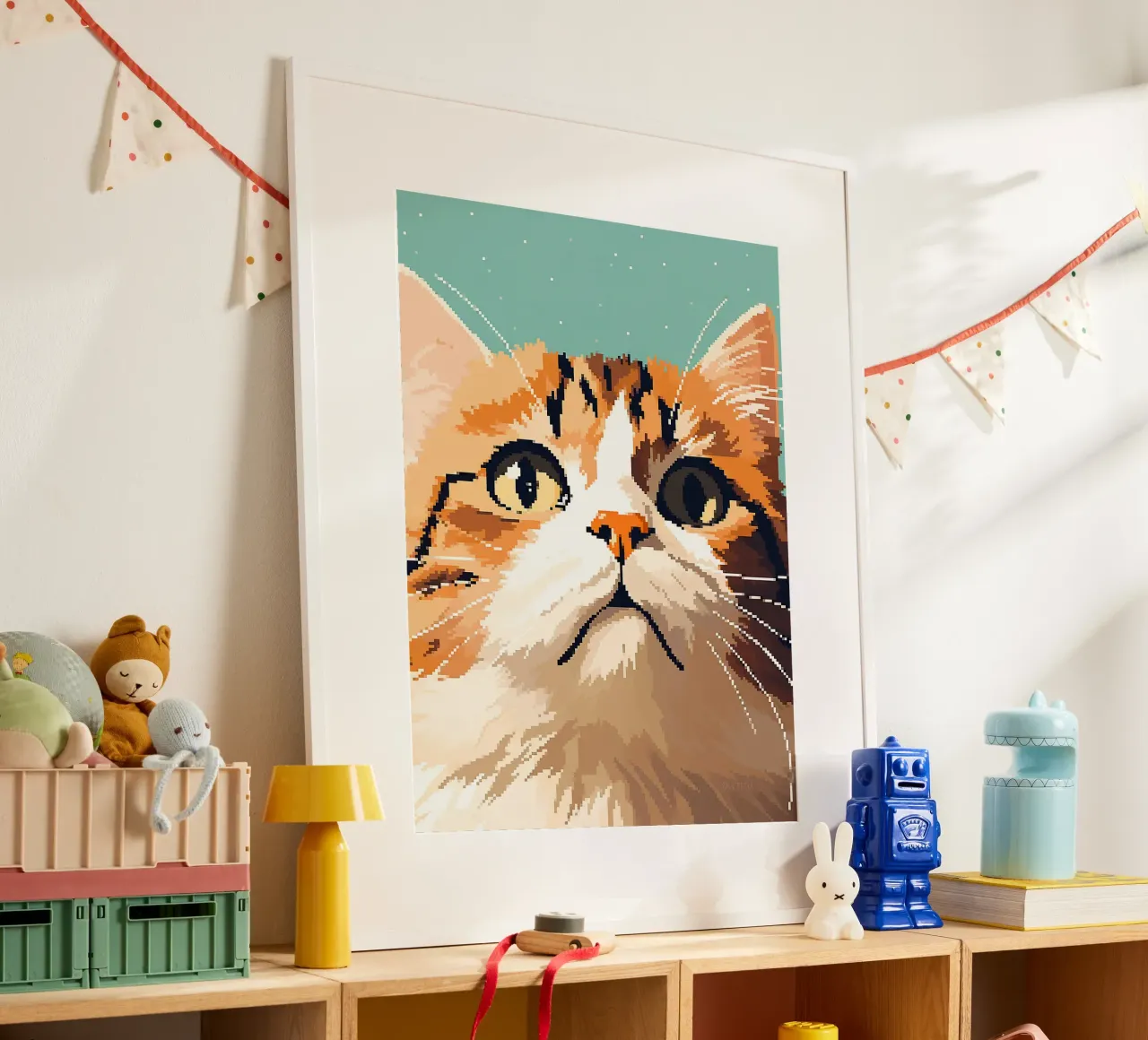 gatto animale felino baffi orecchie pelliccia poster con telaio in alluminio da Elly Neubauer