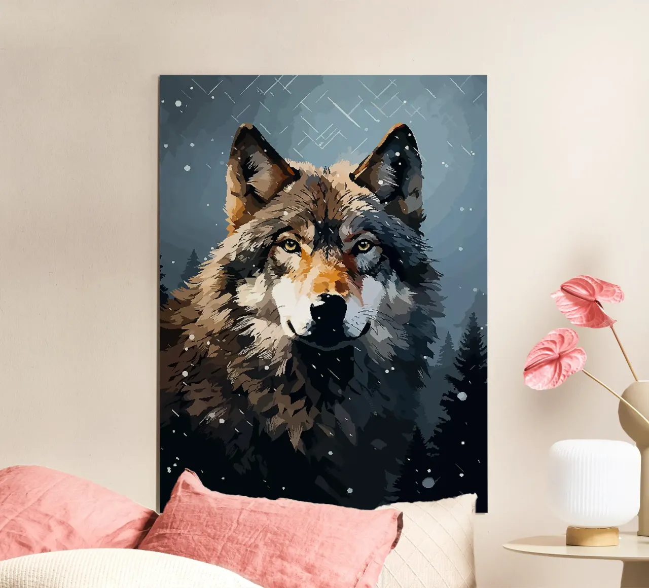 lupo animale neve inverno foresta poster con telaio in alluminio da Elly Neubauer