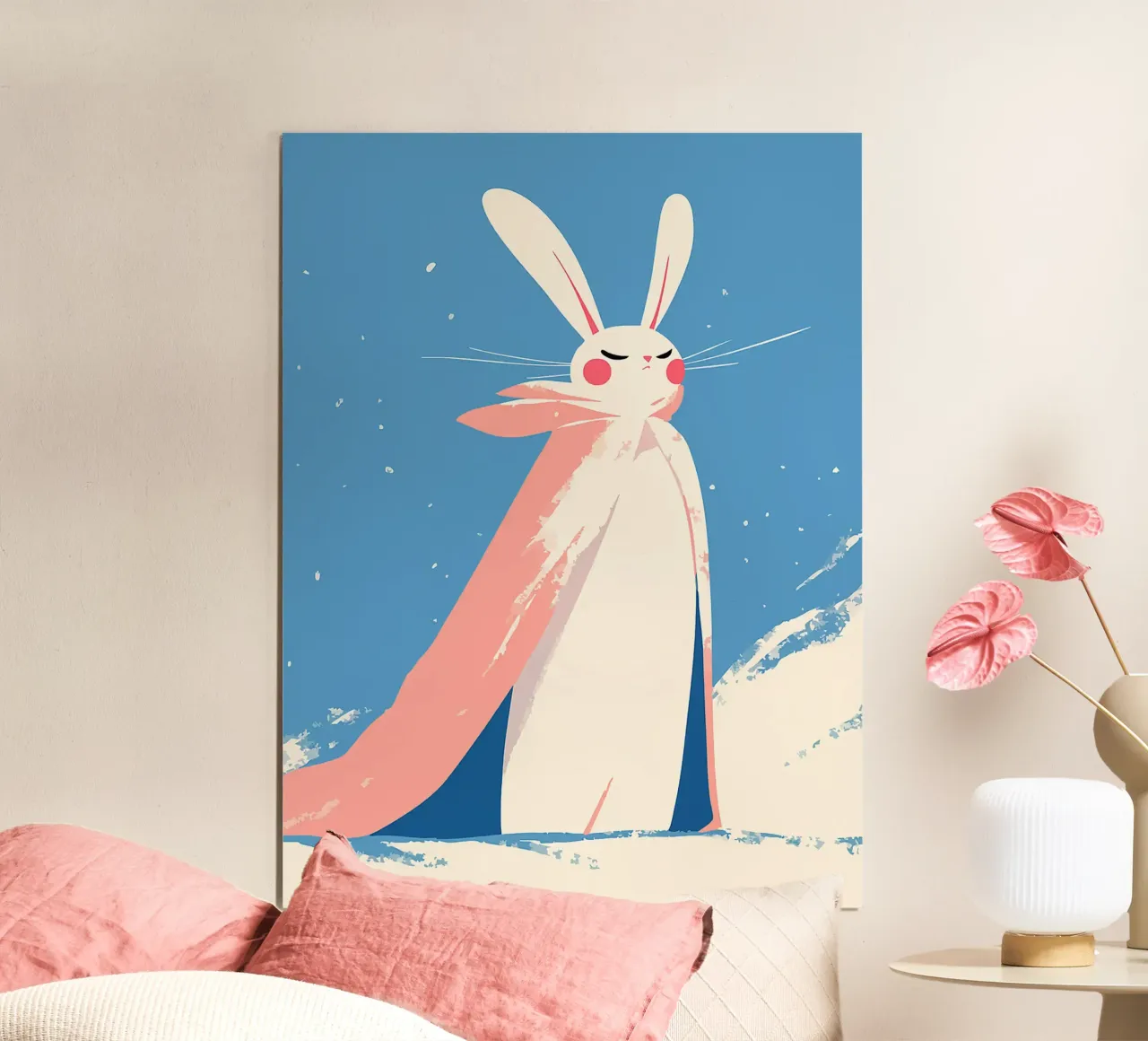 coniglio mantello fiocchi di neve baffi orecchie poster con telaio in plastica da Elly Neubauer