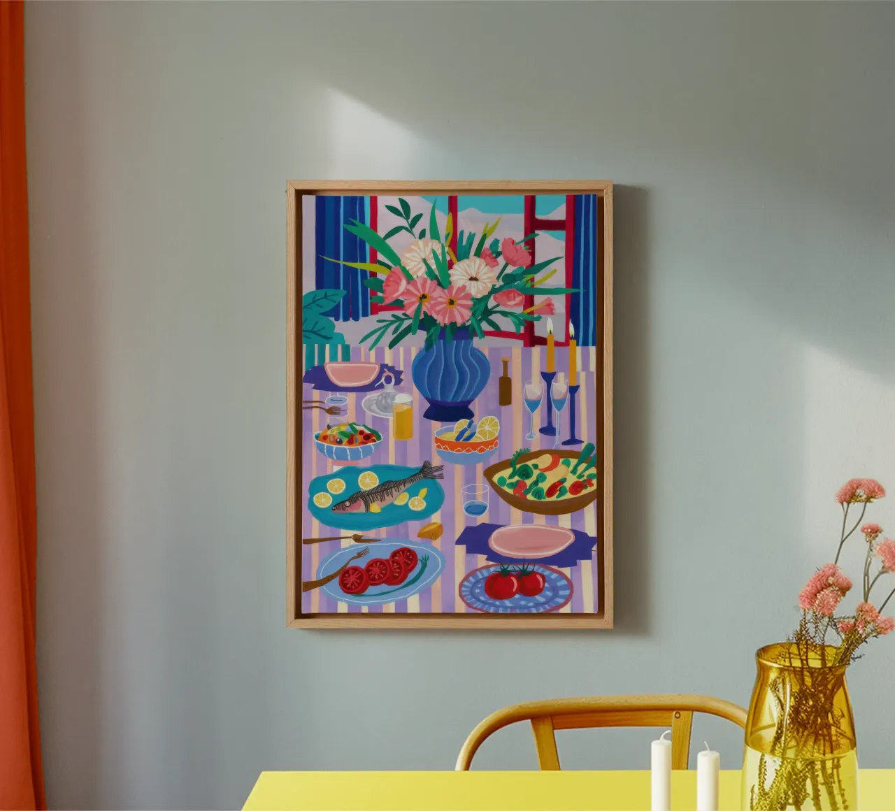 Dining with a View canvas with Floater frame by Bruce Juice