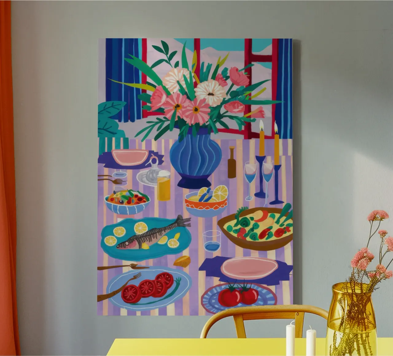 Dining with a View canvas with Floater frame by Bruce Juice