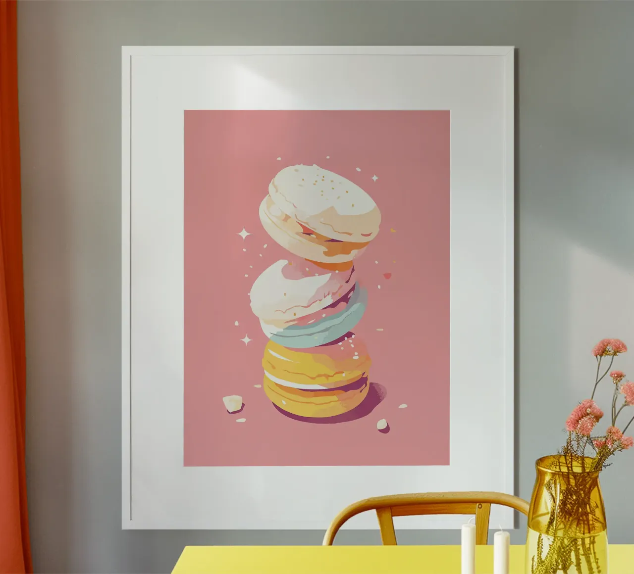 macarons dessert dolci pasticceria snack poster con telaio in legno da Lukas Hoffmann