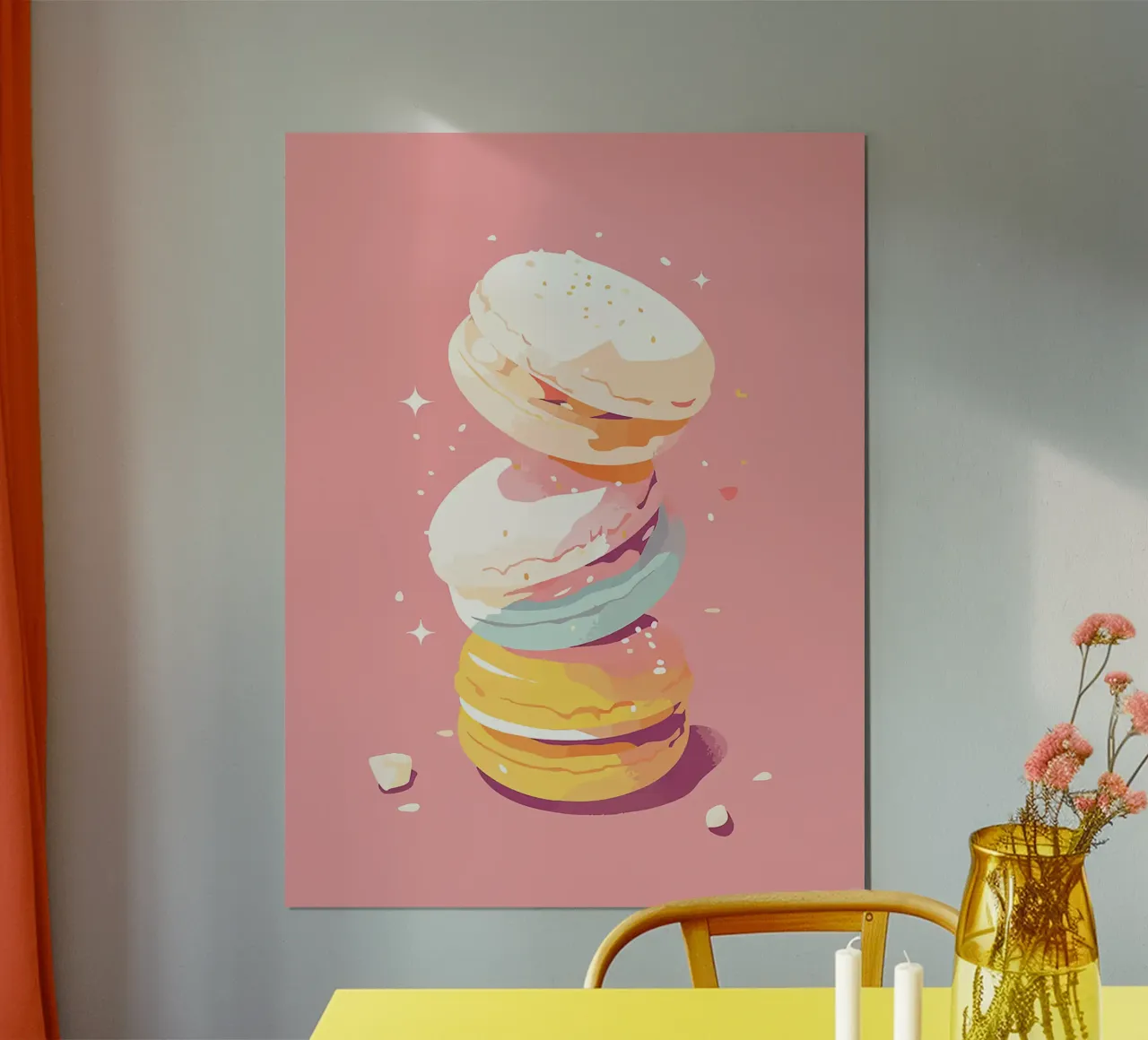macarons dessert dolci pasticceria snack poster con telaio in legno da Lukas Hoffmann