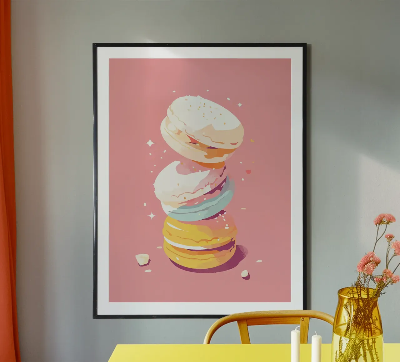macarons dessert dolci pasticceria snack poster con telaio in legno da Lukas Hoffmann