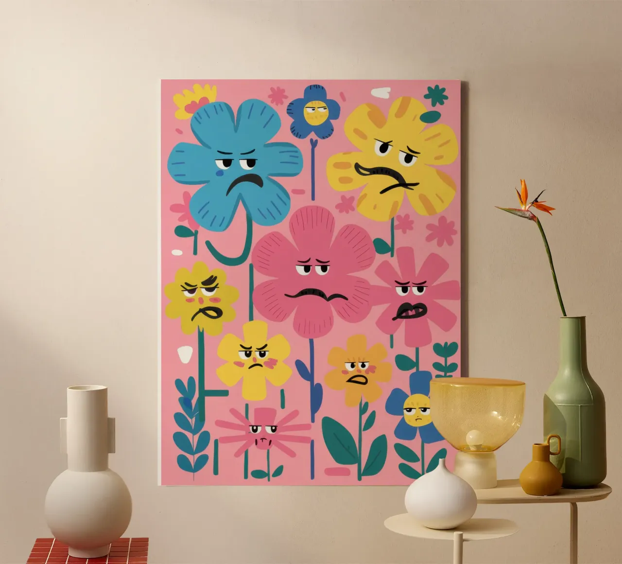 Knorrige bloemenvrienden canvas met Baklijst van Bruce Juice