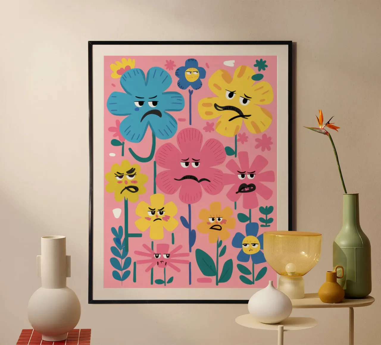 Amici dei fiori brontoloni poster con telaio in alluminio da Bruce Juice