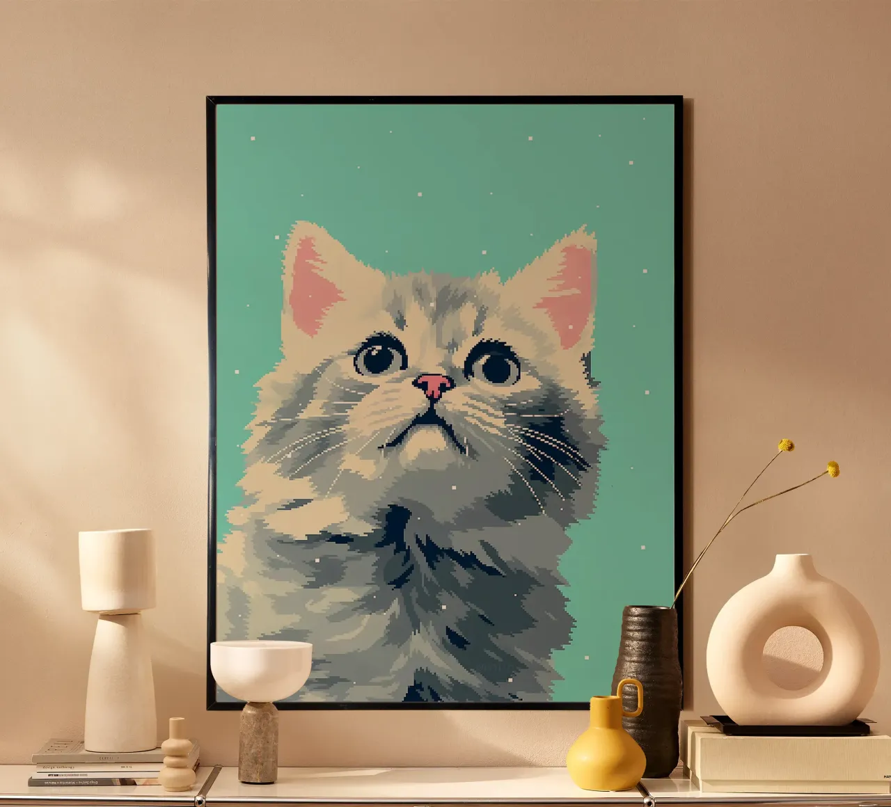 gatto felino animale domestico orecchie baffi poster con telaio in alluminio da Lukas Hoffmann