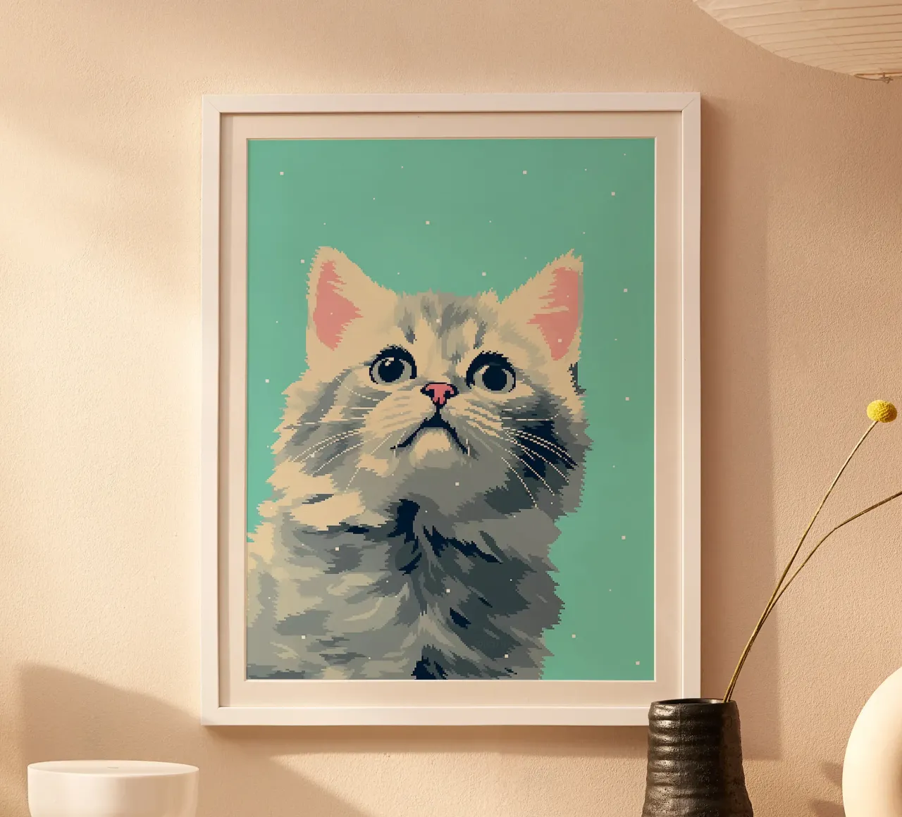 gatto felino animale domestico orecchie baffi poster con telaio in alluminio da Lukas Hoffmann